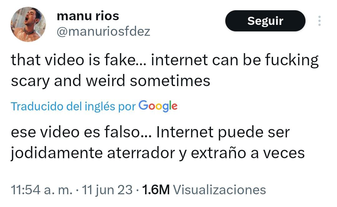 Declaración de Manu Ríos ante presunto video explícito.