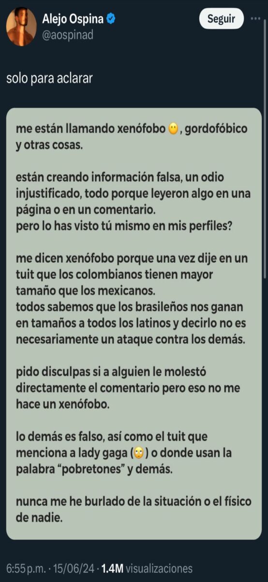Alejo Ospina ya no aprieta comunicado 